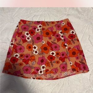 Urban Outfitters Floral Mini Skirt - Red and Orange